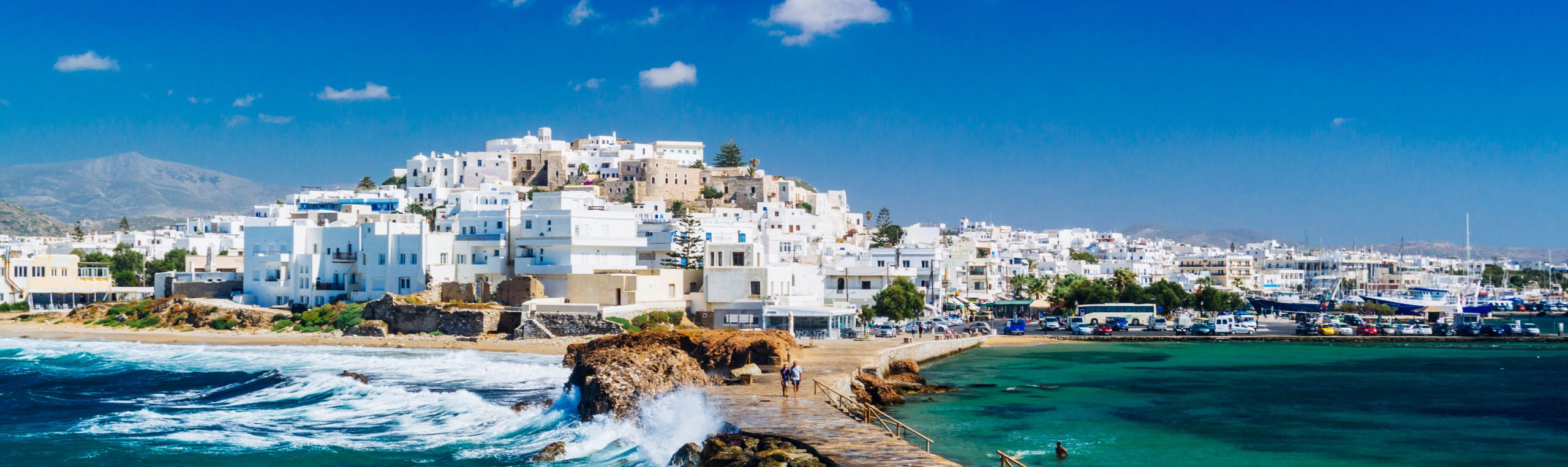 View,Of,Naxos,Town,And,Breaking,Waves,,Cyclades,Archipelago,,Greece